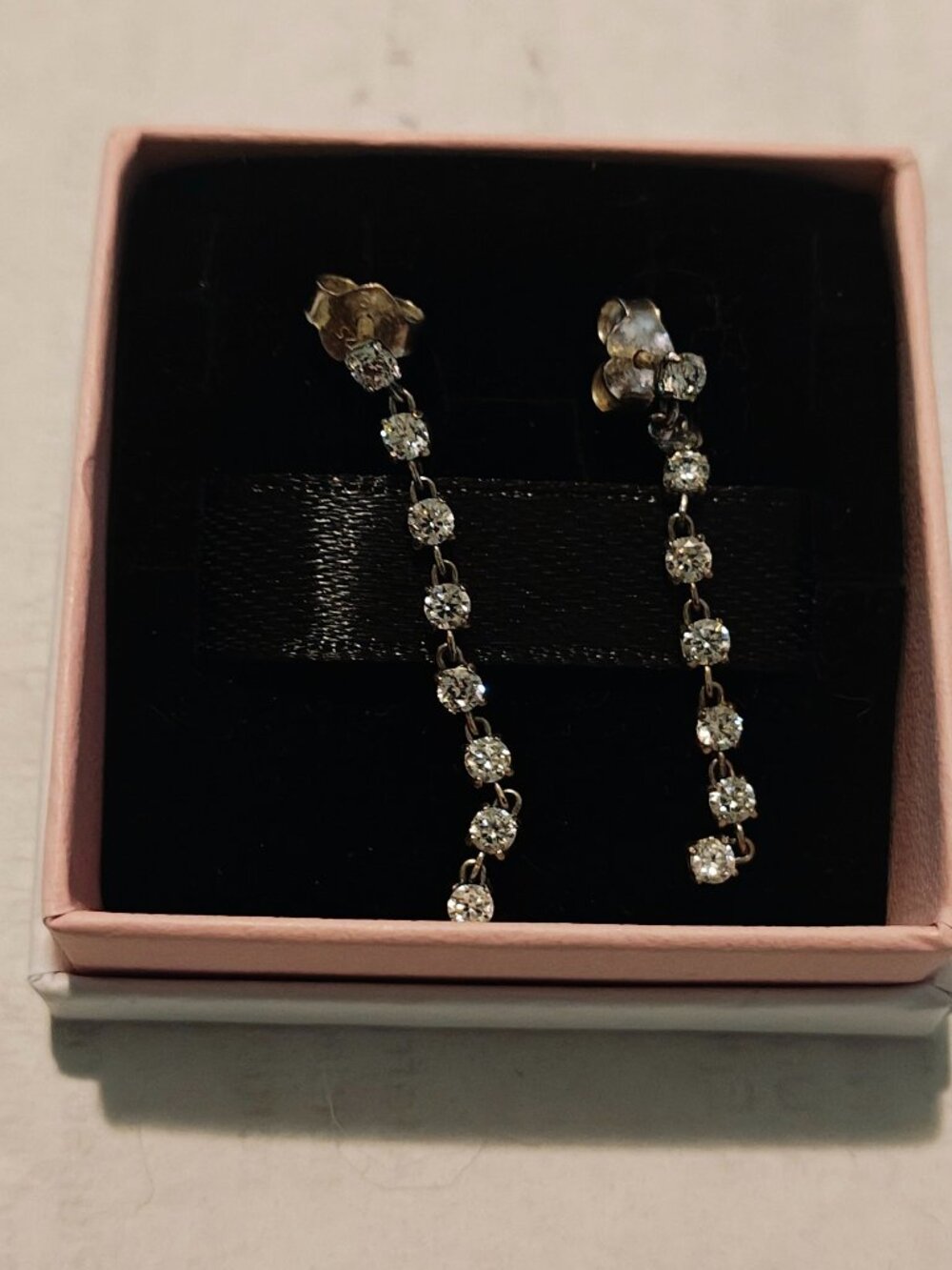Genuine Pandora sparkling eight stones drop earrings. Sterling silver.